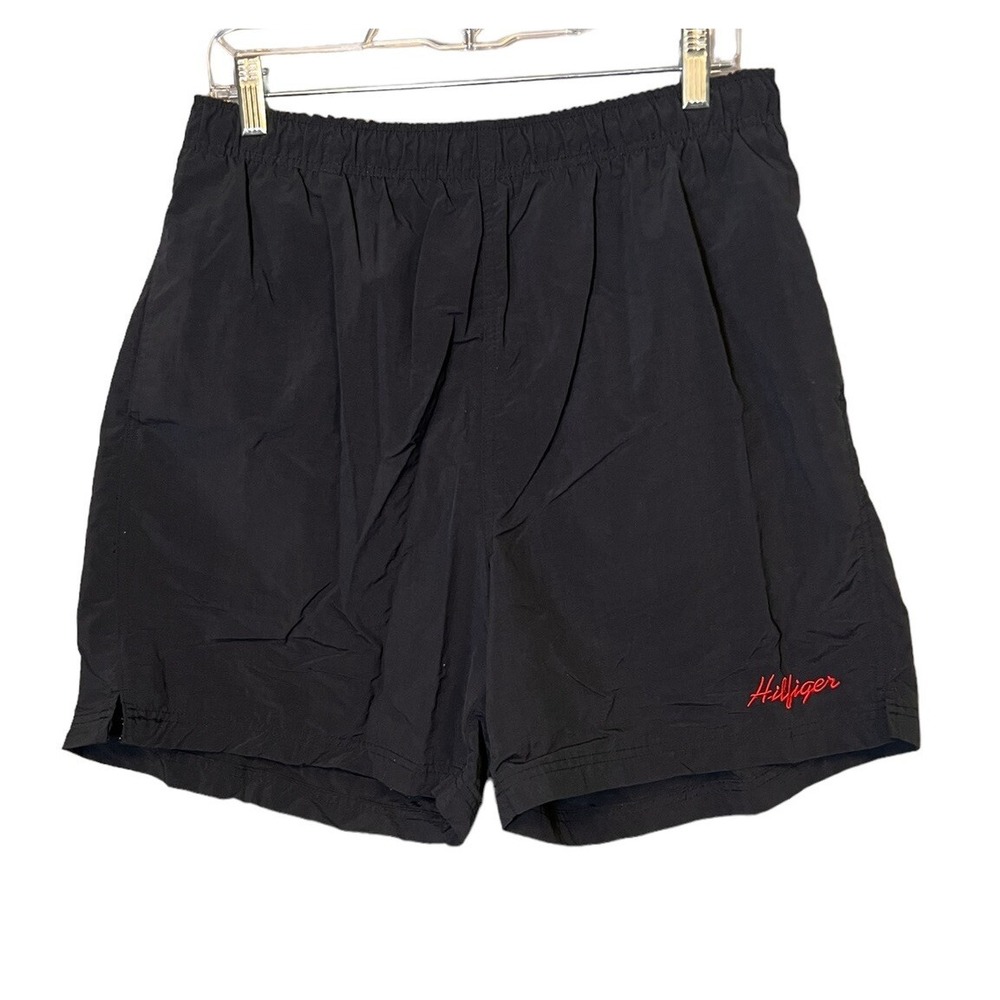Tommy Hilfiger Swim Shorts Lined Trunks Adult Mens Large Black Embroidered Nylon